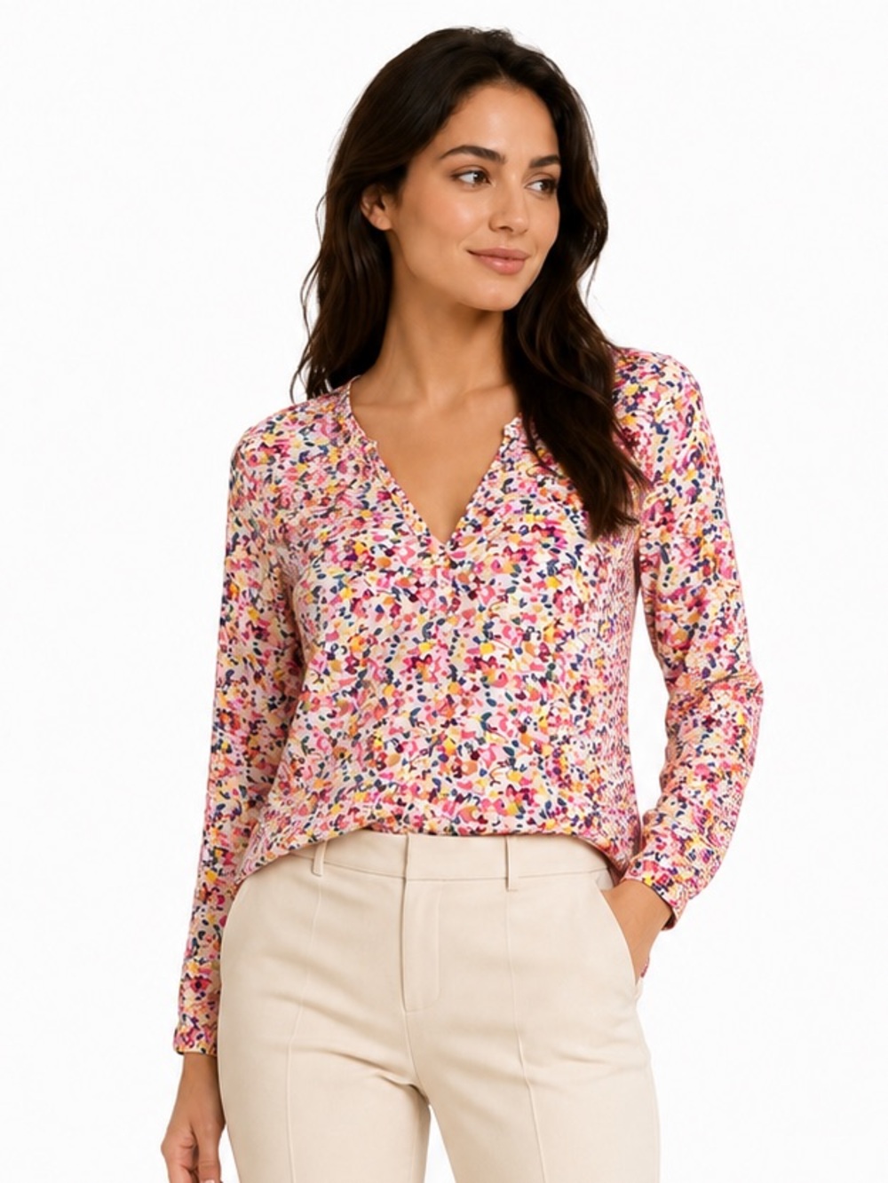 Indi & Cold Floral Viscose Tunic Blouse Small Pink Boho Lightweight Made India